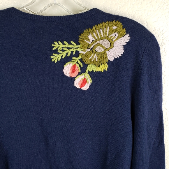 Anthropologie Karen Nicol Embroidered Floral Cardigan in Navy size L - Picture 8 of 13
